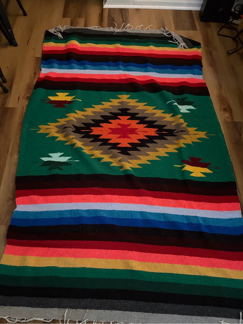 Green Southwestern Diamond Pattern Blanket - Unbranded